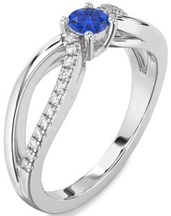 Diamond Blue Sapphire Platinum Round Promise Ring