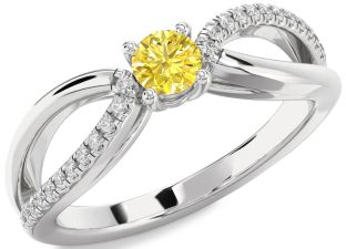 Yellow Diamond Silver Round Promise Ring