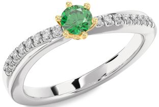 Diamond Emerald Silver & 10K gold Round Promise Ring