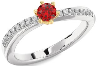 Diamond Ruby White Yellow Gold Round Promise Ring