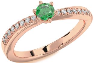 Diamond Emerald Rose Gold Round Promise Ring