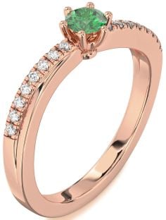 Diamond Emerald Rose Gold Round Promise Ring