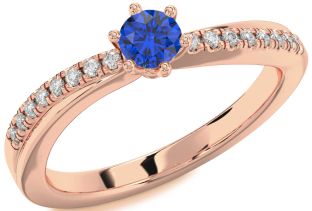 Diamond Blue Sapphire Rose Gold Silver Round Promise Ring