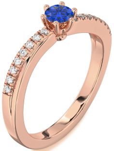 Diamond Blue Sapphire Rose Gold Round Promise Ring
