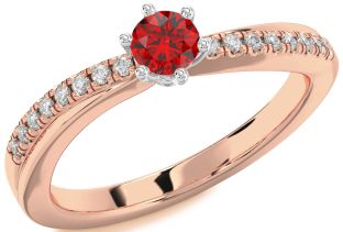 Diamond Ruby White Rose Gold Round Promise Ring