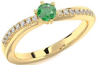 Diamond Emerald Gold Round Promise Ring