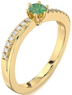 Diamond Emerald Gold Round Promise Ring