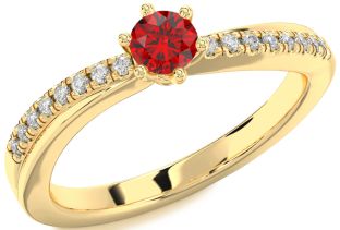 Diamond Ruby Gold Round Promise Ring