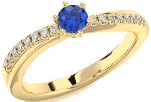 Diamond Blue Sapphire Gold Round Promise Ring