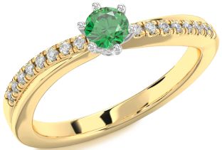 Diamond Emerald Platinum & Yellow Gold Round Promise Ring