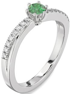 Diamond Emerald White Gold Round Promise Ring