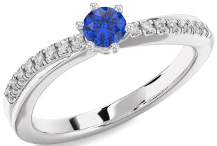 Diamond Blue Sapphire White Gold Round Promise Ring