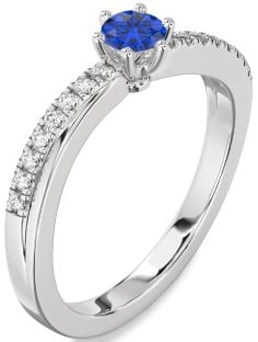 Diamond Blue Sapphire Platinum Round Promise Ring
