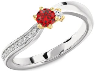 Diamond Ruby White Yellow Gold Round Promise Ring