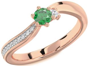 Diamond Emerald Rose Gold Round Promise Ring
