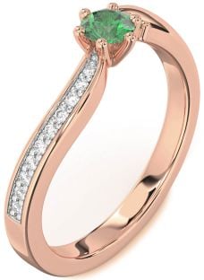Diamond Emerald Rose Gold Round Pave Promise Ring