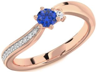 Diamond Blue Sapphire Rose Gold Round Promise Ring