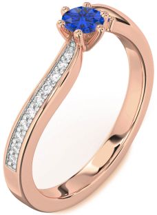Diamond Blue Sapphire Rose Gold Round Pave Promise Ring