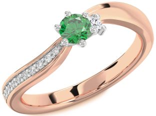 Diamond Emerald Platinum & Rose Gold Round Promise Ring