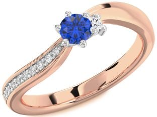 Diamond Blue Sapphire Platinum & Rose Gold Round Promise Ring