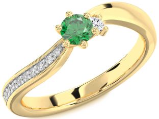 Diamond Emerald Gold Round Promise Ring