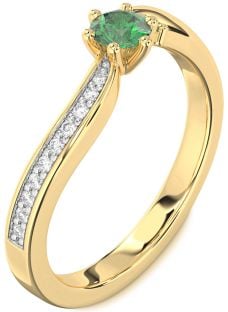 Diamond Emerald Gold Round Pave Promise Ring
