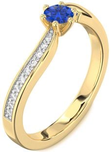 Diamond Blue Sapphire Gold Silver Round Pave Promise Ring