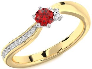 Diamond Ruby White Yellow Gold Round Promise Ring