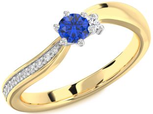 Diamond Blue Sapphire Platinum & Yellow Gold Round Promise Ring