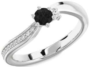 Black Diamond Silver Round Pave Promise Ring