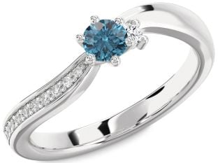 Blue Diamond Silver Round Pave Promise Ring