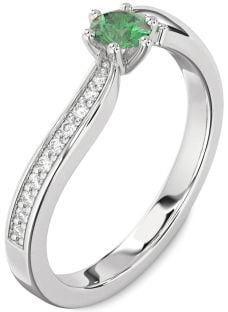 Diamond Emerald White Gold Round Pave Promise Ring