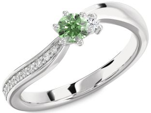 Green Diamond Silver Round Pave Promise Ring