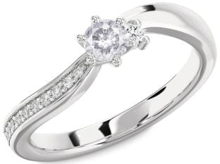 Salt & Pepper Diamond Silver Round Pave Promise Ring