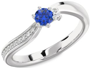 Diamond Blue Sapphire Platinum Round Promise Ring