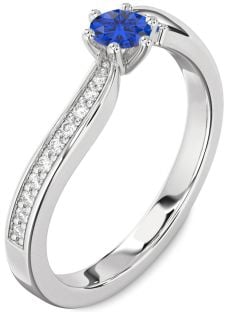 Diamond Blue Sapphire Platinum Round Pave Promise Ring