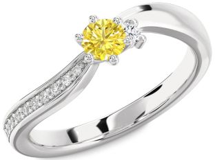 Yellow Diamond Silver Round Pave Promise Ring