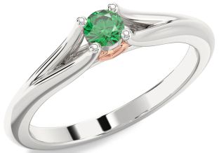Emerald Silver & 10K Rose Gold Round Promise Ring