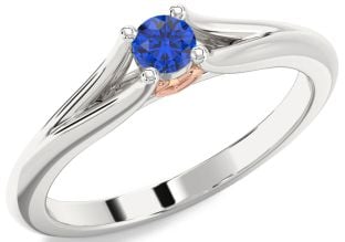 Blue Sapphire White Rose Gold Round Promise Ring
