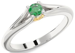 Emerald Silver & 10K gold Round Promise Ring