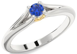 Blue Sapphire Silver & 10K gold Round Promise Ring