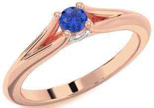 Blue Sapphire White Rose Gold Round Promise Ring