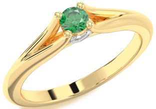 Emerald Platinum & Yellow Gold Round Promise Ring