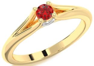 Ruby White Yellow Gold Round Promise Ring