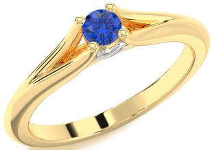 Blue Sapphire Platinum & Yellow Gold Round Promise Ring