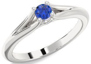 Blue Sapphire White Gold Round Promise Ring