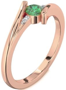 Diamond Emerald Rose Gold Round Promise Ring