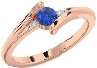Diamond Blue Sapphire Rose Gold Round Promise Ring