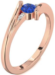 Diamond Blue Sapphire Rose Gold Round Promise Ring