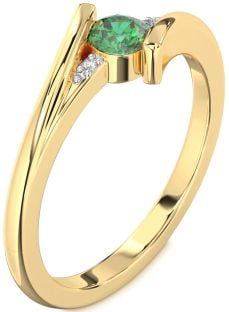 Diamond Emerald Gold Round Promise Ring